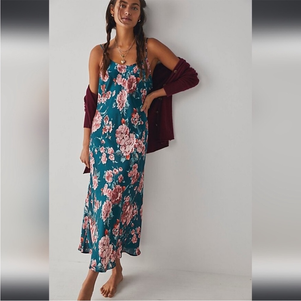 Free People Teal and Pink Floral Backless Dress NWOT